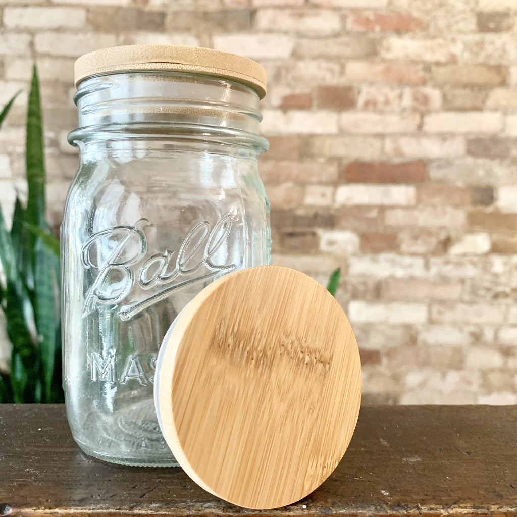 zero waste reusable bamboo jar lid on standard size glass jar