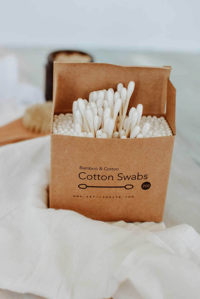 box of zero waste bamboo and cotton ear swabs
